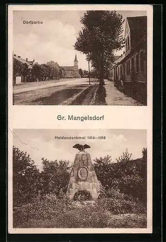 AK Gr. Mangelsdorf / Jerichow, Heldendenkmal 1914 - 1918, Dorfpartie