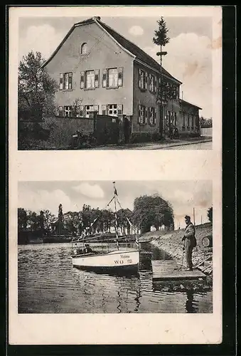 AK Biebesheim a. Rhein, Gasthaus Wirthwein, Motorboot Helma