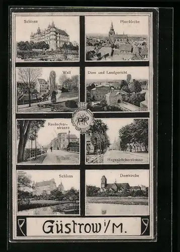 AK Güstrow i. M., Rostockerstrasse, Schloss, Hagenböckerstrasse