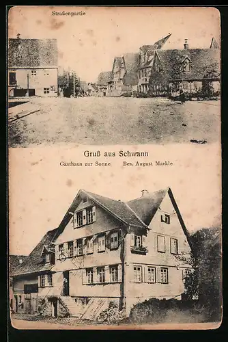 AK Schwann, Gasthaus zur Sonne, Strassenpartie