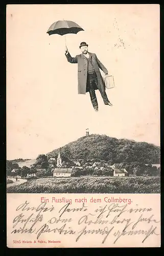 AK Collmberg, Fliegender Mann über dem Ort