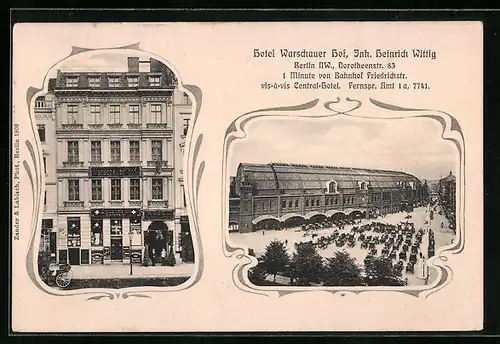 AK Berlin, Hotel Warschauer Hof, Dorotheenstr. 83, Bahnhof Friedrichstrasse