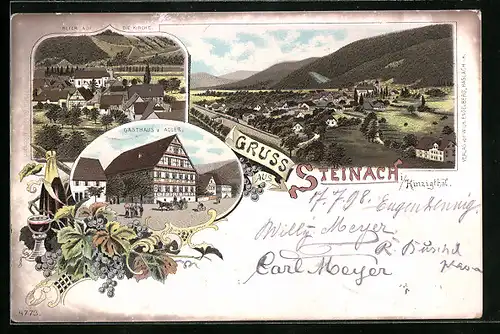 Lithographie Steinach i. Kinzigthal, Gasthaus z. Adler, Kirche