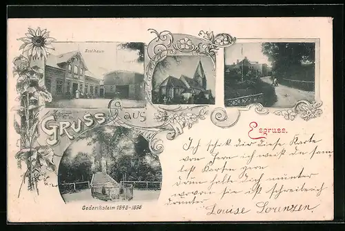 AK Esgrus, Gedenkstein1848-1898, Gasthaus