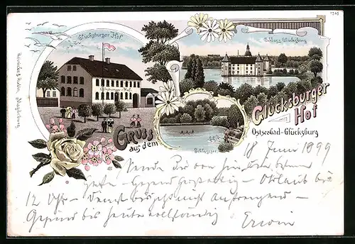 Lithographie Glücksburg, Schloss, Glücksburger Hof