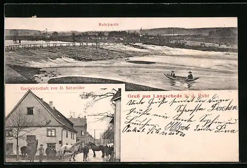 AK Langschede a. d. Ruhr, Gastwirtschaft von D. Schneider, Ruhrpartie