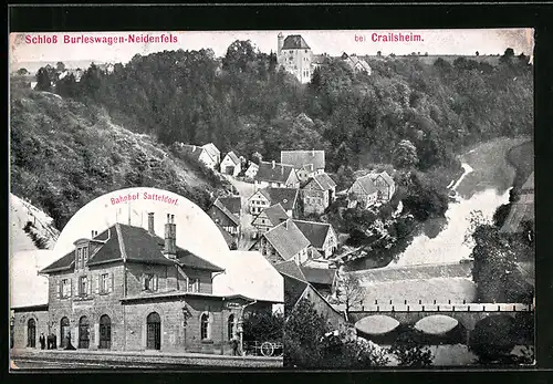 AK Satteldorf, Schloss Burleswagen-Neidenfels bei Crailsheim, Bahnhof