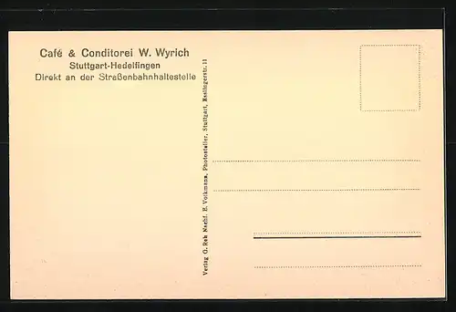 AK Stuttgart-Hedelfingen, Conditorei Cafe W. Wyrich