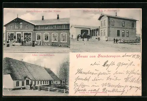 AK Stenderupau, Geschäftshaus von Chr. Nissen, Gasthaus von Joh. P. Petersen