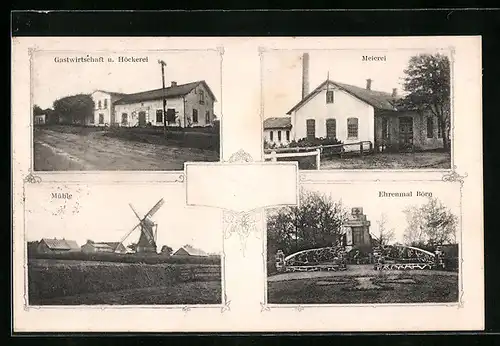 AK Börm, Gasthaus und Höckerei, Meierei, Mühle, Ehrenmal