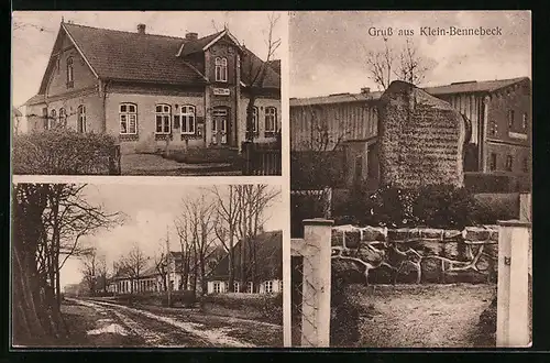 AK Klein Bennebek, Gasthaus, Kriegerdenkmal, Strassenpartie