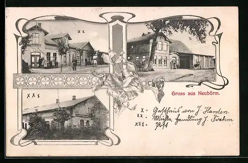 AK Neubörm, Gasthaus von J. Harders, Mühle, Post