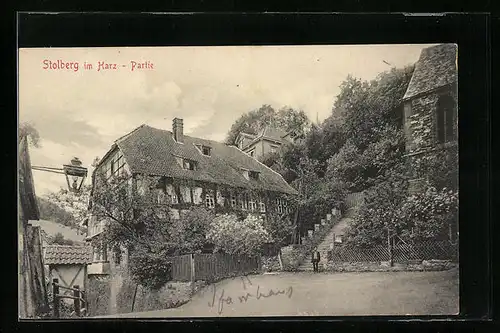 AK Stolberg im Harz, Partie an den alten Häusern