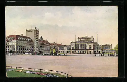 AK Leipzig, Augustusplatz mit Hochhaus und Neuem Theater