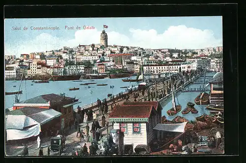 AK Constantinople, Pont de Galata, Stadtpanorama