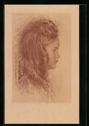 Künstler-AK Walter Schachinger: Kleines Mädchen seitlich portraitiert