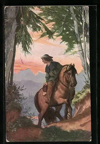 Künstler-AK Moritz von Schwind: Reiter ins Tal blickend