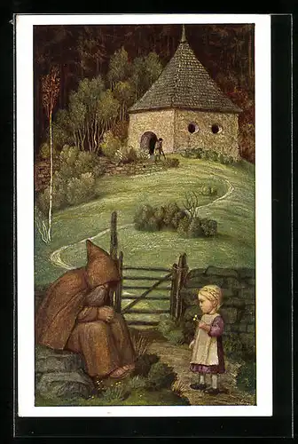 Künstler-AK Matthäus Schiestl: Der Einsiedler und das Kind