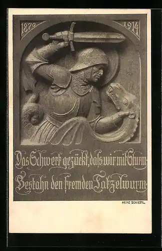Künstler-AK Heinz Schiestl: Relief des Ritters mit Schwert gegen den Wurm