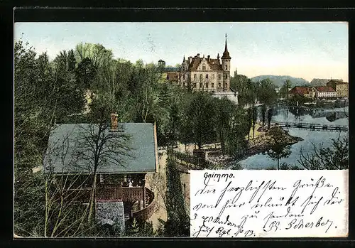 AK Grimma, Blick über die Mulde zum Schloss