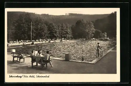 AK Schwarzburg im Thür. Wald, Badegäste im Schwimmbad