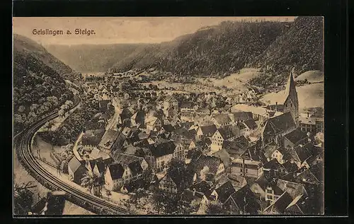 AK Geislingen a. Steige, Generalansicht mit der Bahnstrecke im Vordergrund