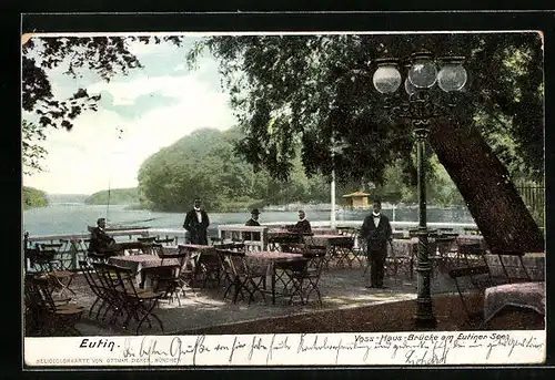 Lithographie Eutin, Voss-Haus-Brücke am Eutiner See