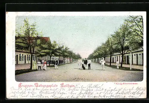 AK Zeithain, der Truppenübungsplatz, SOldaten auf der König-Albertstrasse