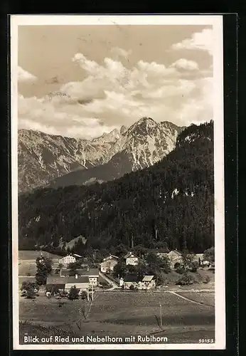 AK Ried bei Obermaiselstein, Ortstotale mit dem Nebelhorn und Rubihorn