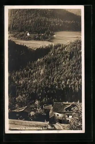 AK Sommerau m. Schneiderberg im bayr. Wald, der Gasthof Pension Liebl mit Talpanorama
