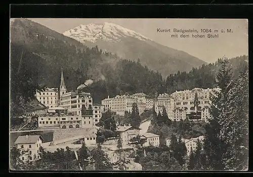 AK Badgastein, Stadtansicht mit Blick zum hohen Stuhl
