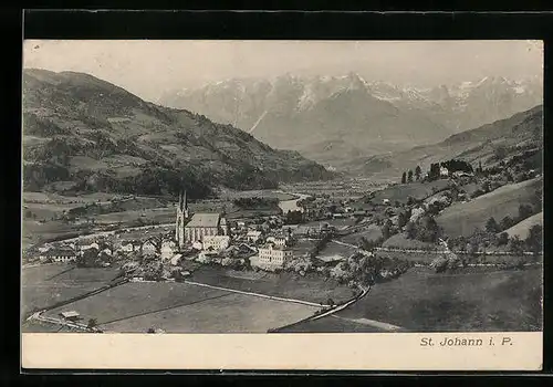 AK St. Johann i. P., Generalansicht mit Gebirgsblick