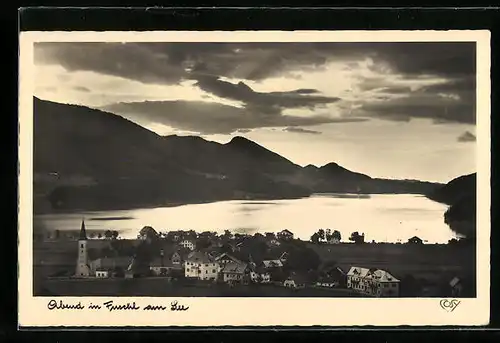 AK Fuschl am See, Ortstotale mit Kirche zur Abendstimmung