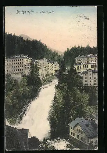 AK Badgastein, Häuser am Wasserfall