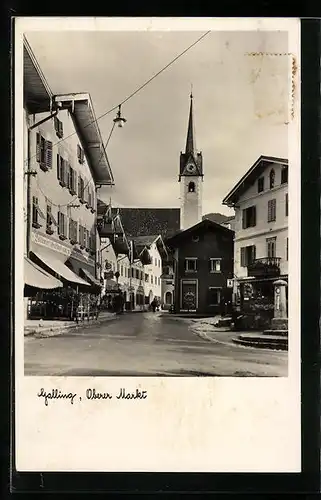 AK Golling, die Kirche vom Oberen Markt gesehen