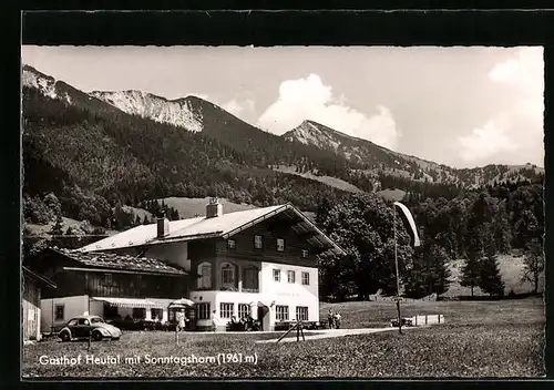 AK Unken, am Alpengasthof Heutal mit Blick zum Sonntagshorn