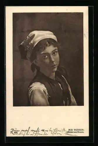 Künstler-AK Mizi Wunsch: Mädel aus Bozen mit Kopftuch abgebildet