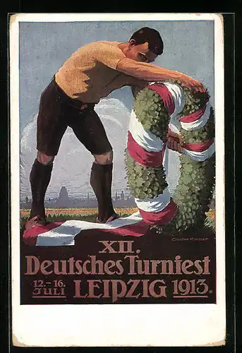 Künstler-AK Leipzig, XII. Deutsches Turnfest Juli 1913, der Festkranz