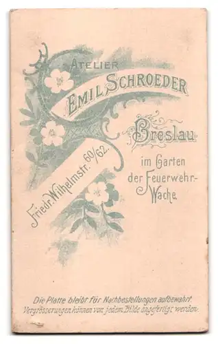 Fotografie Emil Schroeder, Breslau, Friedr. Wilhelm-Str. 60 /62, Portrait einer elegant gekleideten Frau