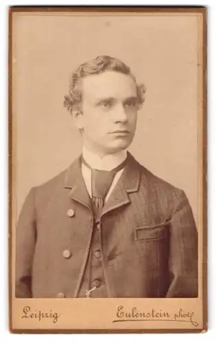 Fotografie Eulenstein phot., Leipzig, Tauchaerstr. 6, Portrait charmanter junger Mann mit Krawatte im Jackett