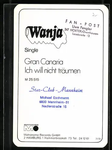 AK Musikerin Wanja mit schwarzem Haar, Autograph