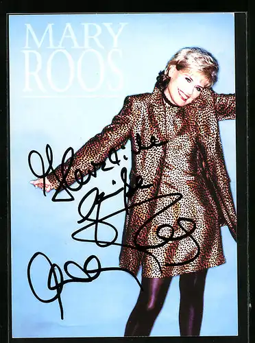 AK Musikerin Mary Roos im Leopardenlook, Autograph