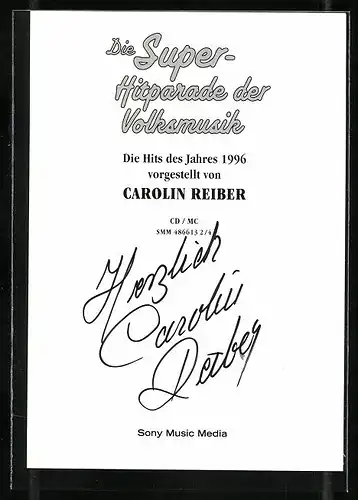 AK Musikerin Carolin Reiber im blauen Kleid, Autograph