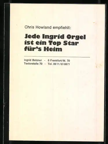 AK Musiker Chris Howland an einer Ingrid Orgel, Autograph, Reklame