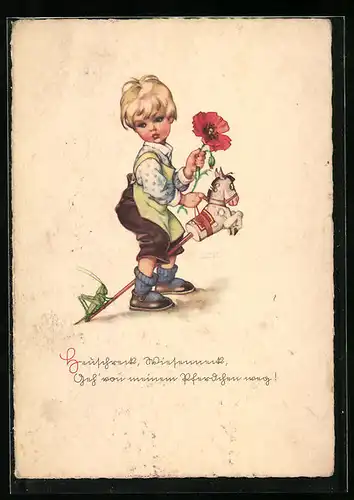 Künstler-AK Ilse Wende-Lungershausen unsign.: Kleiner Junge mit Steckenpferd