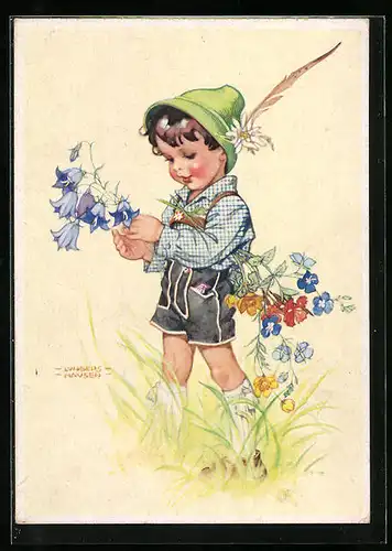 Künstler-AK Ilse Wende-Lungershausen: Kleiner Junge mit Blumen