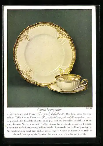AK Selb, Rosenthal-Porzellanfabrik, Edles Porzellan, Teetasse und Teller
