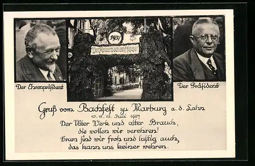 AK Marburg a. d. Lahn, Bachfest 1937, Gasthaus, Der Ehrenpräsident, Der Präsident