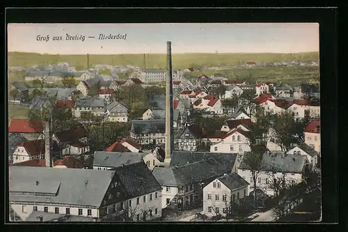 AK Bretnig-Niederdorf, Teilansicht mit Fabrik