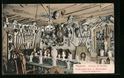 AK Meissen, Gasthaus Altdeutsche Bier- und Weinstuben Vincenz A. Richter, Innenansicht